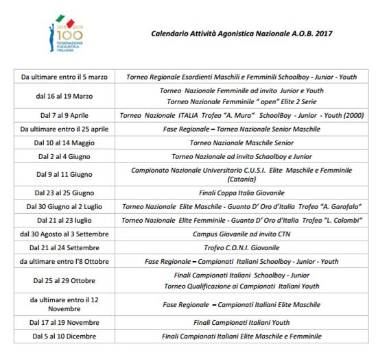 Calendario attività agonistica